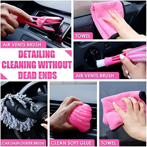 Viewsun 17pcs Car Cleaning Kit, Pink Car Interior Detailing Kit with High Power Handheld Vacuum, Detailing Brush Set, Windshield Cleaner, Cleaning Gel, Complete Auto Accessories for Women Gift thumbnail 5