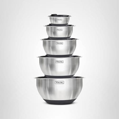 VIKING Mixing Bowls Set, 10 Piece Stainless Steel Kitchen Cookware, Non-Slip Silicone Base, Includes Tight Fit Lids, Dishwasher Safe, Black thumbnail 7