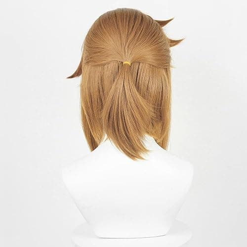 Shqncoh Anime Link Wig Short Brown Curly Tied in Ponytail Party Hair Halloween Cosplay Props Accessory thumbnail 5