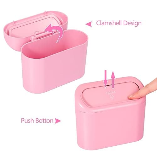 NBTEPEM Pink Car Trash Can with Lid, Mini Auto Garbage Can with 30 Trash Bags, Leakproof Automotive Garbage Container Bin, Multipurpose Organizers and Storage for Car, Home, Office (Pink) thumbnail 4