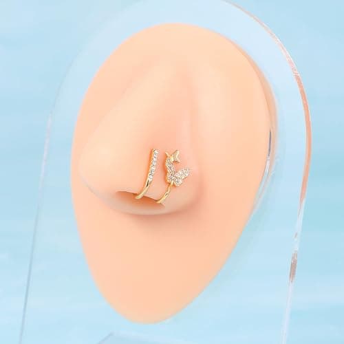 AVYRING Fake Nose Ring Fake Piercings Fake Nose Rings Nose Cuffs Fake Nose Piercing Fake Nose Hoop Faux Nose Rings for Women Faux Nose Ring Fake Piercing Fake Nose Cuff Sliver Gold Black thumbnail 4