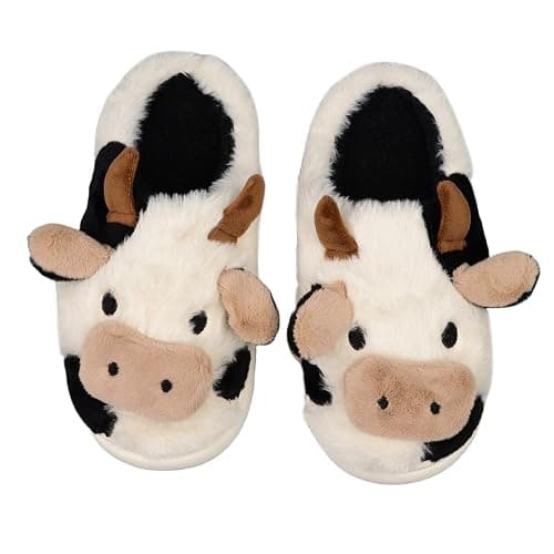 XIXITIAO Slippers For Women,Cow Slippers,Womens Fuzzy Slippers,Cute Animal Cartoon Fluffy Plush House Slippers For Women Men Indoor - Image 1