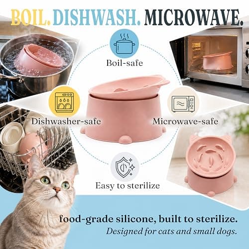 Cat Slow Feeder Bowl, Raised Slow Feeder Cat Bowl for Dry and Wet Food, Elevated Slow Feeder Dog Bowls Small Breed and Puppy, BPA Free Silicone Bowl, Heights Adjustable, Microwave & Dishwasher Safe thumbnail 5