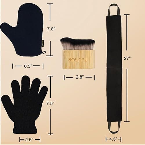 4 Pack Self Tanning Mitt Applicator Kit - 1 Self Tan Mitt, 1 Back Tanning Applicator, 1 Ultra Soft Self Tanner Brush, 1 Exfoliating Glove, for Sunless Streak-Free Fake Tan (Black) thumbnail 5