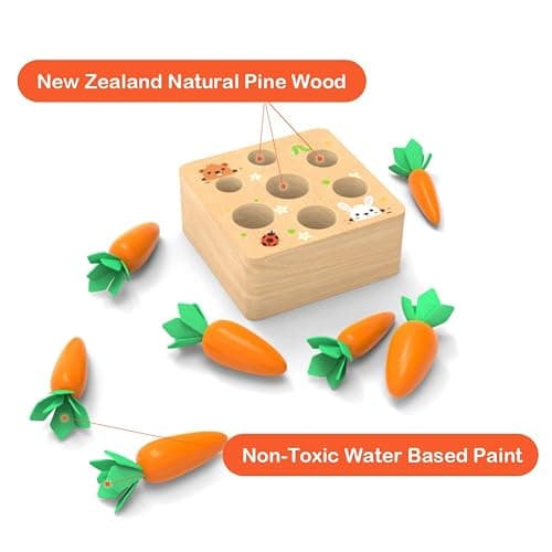 Montessoritoys for 1 Year Old, Wooden Toys Developmental Shape Sorting & Matching Puzzle Carrots Harvest Game, Birthday Gifts for Toddlers Babies Boys and Girls 6-12 Months Christmas thumbnail 5
