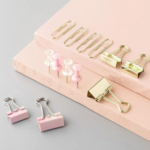 Creechwa Paper Binder and Clips Set, Metal Assorted Sized Binders with Push Pins, Cute Office Supplies, Teacher Desk Must Haves, Cute Desk Accessories thumbnail 5