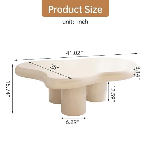 StyHube Cloud Coffee Table Unique Living Room 2024 Modern Short Coffee Table Small Center Table Stylish Irregular Shape,Small Home Decor Set,3 Legs,Milky White,（41.06Inch） thumbnail 2