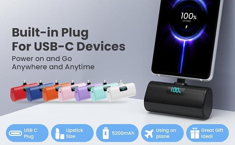 [2-Pack]Portable Charger for iPhone 17/16/15 Series,Upgraded 5200mAh PD USB C Power Bank Built-in USB-C Connector, Battery Pack Compatible with iPhone 17/17 Pro/17 Pro Max/16/15 Series,Samsung,Android thumbnail 8