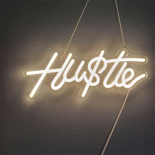 HUSTLE Neon Signs for Wall Decor, Hustle Words LED Neon Lights for Bedroom Man Cave Dorm Gym Room Office Room, USB Powered, Humble Led Neon Light Sign for Party Decorations (Hustle2) - Image 1
