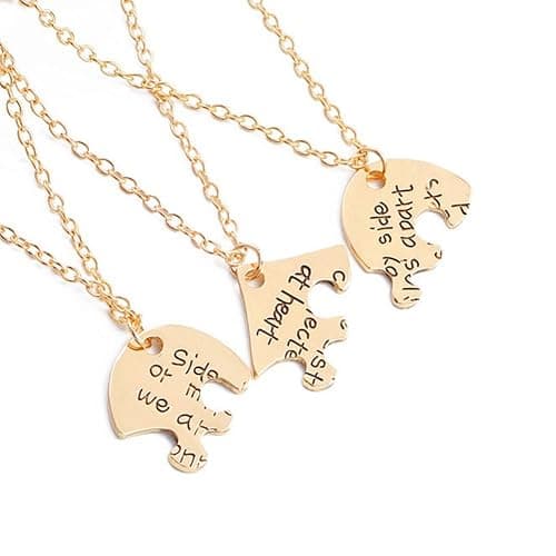 3 Pcs Best Friends Forever Engraved Necklace Broken Heart Charm Pendant Set BFF Friendship Necklace (Gold - " We are sisters connected at heart ") thumbnail 3