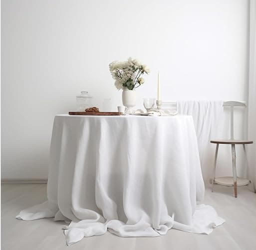 EVERLY 100% Pure Linen Round Tablecloths 70Inch Round Machine Washable Tablecloth for Thanksgiving,Decorative Halloween,Buffet Parties,Picnic,Events,Weddings and Restaurants-White thumbnail 2
