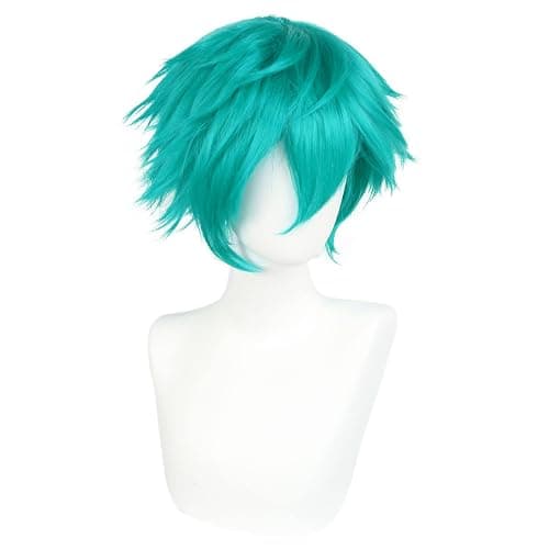 ANOGOL Hair Cap + Short Teal Green Men's Cosplay Turquoise Wig for Cosplay Men Teal Bluish Green Wigs for Halloween Christmas Event Costume Party thumbnail 4
