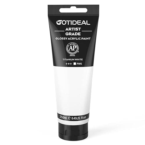 GOTIDEAL Acrylic Paint Titanium White Tubes(250ml, 8.79 oz) Non Toxic Non Fading,Rich Pigments for Painters, Adults & Kids, Ideal for Canvas Wood Clay Fabric Ceramic Craft Supplies - Image 1
