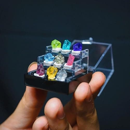 9 Rare Natural Gemstone Collection Gift Box-Peridot, Apatite & 7 Exquisite Minerals-Square Acrylic Tiered Display Case - Ideal Birthday & Christmas Gifts for Mineral Enthusiasts,Geography Enthusiast thumbnail 6