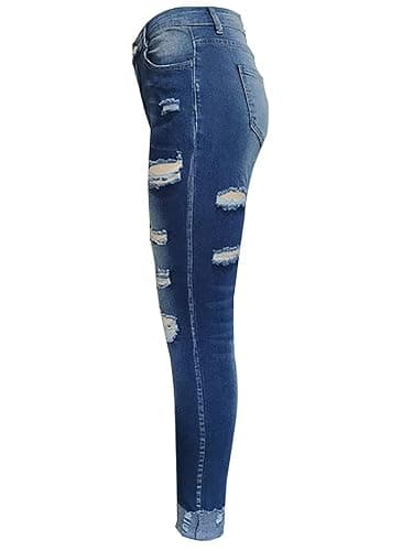 KUNMI Women's Ripped Mid Waisted Boyfriend Jeans Loose Fit Distressed Stretchy Denim Pants thumbnail 4