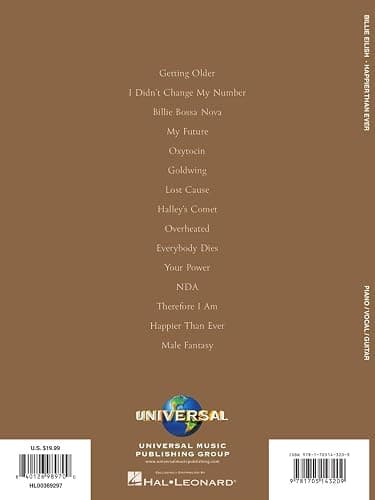 Billie Eilish - Happier Than Ever | Piano/Vocal/Guitar Sheet Music Songbook for Students and Fans | 15 Songs from Third Studio Album with Lyrics and ... Home Practice or Performance (Hal Leonard) thumbnail 2