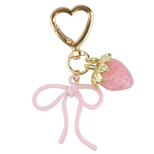 Mikovivi Strawberry Keychain with Bow, Kawaii Bow Heart Key Chains | Pink Cute Strawberry Bag Charms for Purse Backpack Handbag - Image 1