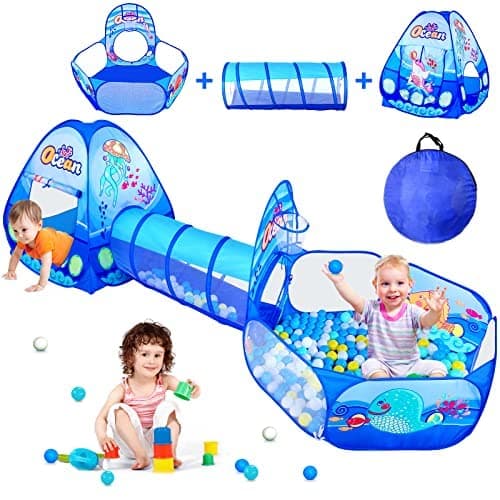 PigPigPen 3 in 1 Kids Play Tent with Tunnel, Ball Pit, Basketball Hoop for Boys & Girls, Toddler Pop Up Playhouse Toy Baby Indoor/Outdoor, Gift Year Old Child (3 Tent) thumbnail 3