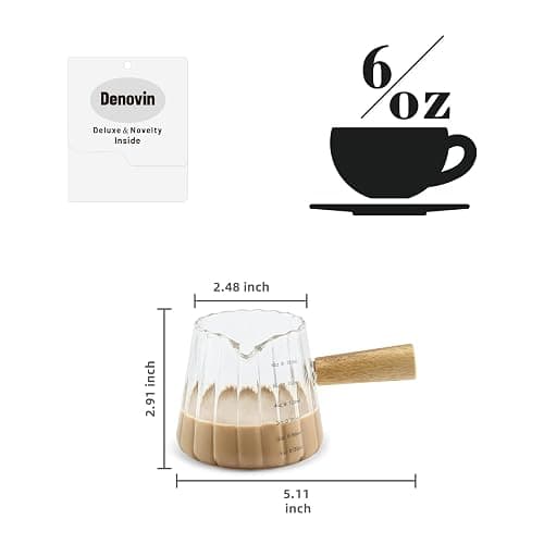 Denovin 2Pcs Glass Measuring Cup, 6oz Creamer Pitcher with Wood Handle, Creative Milk Frothing Pitcher Creamer Shot Glass (2-Transparent) thumbnail 3