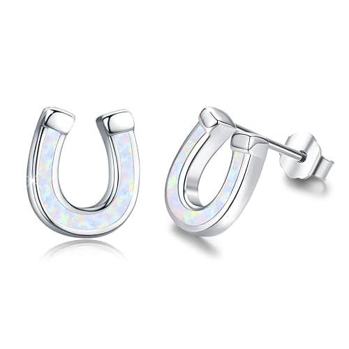 Lmoneta Opal Horseshoe Earrings for Women, Hypoallergenic | Image unavailable opal horseshoe earrings; lucky equestrian-inspired jewelry for women and horse lovers. - Image 1
