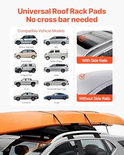 VEVOR Soft Roof Rack Pads, 31.5" Universal Car Roof Rack Pad, 176LBS Load Capacity Surfboard Rack for Car with 4 Tie-Down Straps, 2 Quick Loop Straps & Storage Bag for SUP Canoe Snowboard Paddle Board thumbnail 2