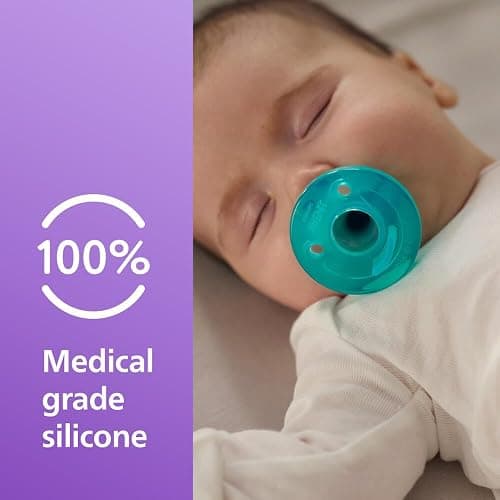 Philips Avent Soothie Orthodontic Baby Pacifiers, 100% Silicone Pacifiers, One Piece, BPA-Free, for Babies 0-3 Months, Green, 4 Pack, Model SCF190/41 thumbnail 4