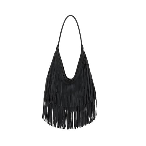 LUI SUI Fringe Hobo Purses for Women Vintage Black Fringe Shoulder Bag Western Tassel Handbags - Image 1