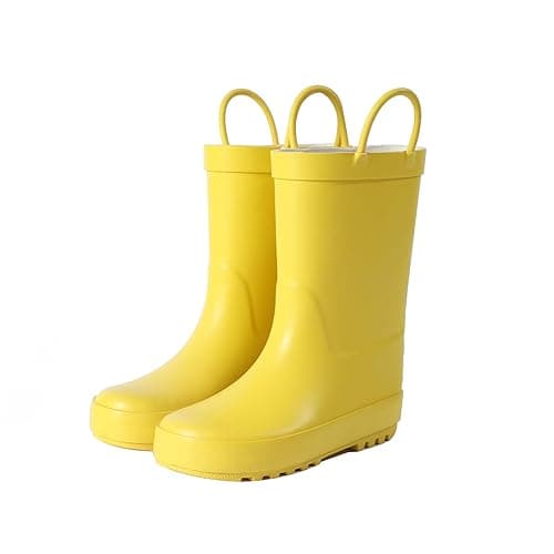  Kids Rain Boots - Toddler Waterproof Rubber Kids Rain Boots for Girls and Boys with Fun Patterns and Easy-On Handles - 7 Toddler - Yellow
