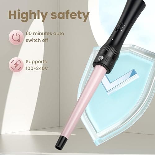 Hair Curling Wand Iron Tongs with Anti-Scald Head, 5 in 1 Hair Curler for Long Hair 10mm-32mm with 2 Crocodile Clips 1 Anti-Scald Silicone Gloves, PTC Ceramic LCD 180°C & 210°C thumbnail 7