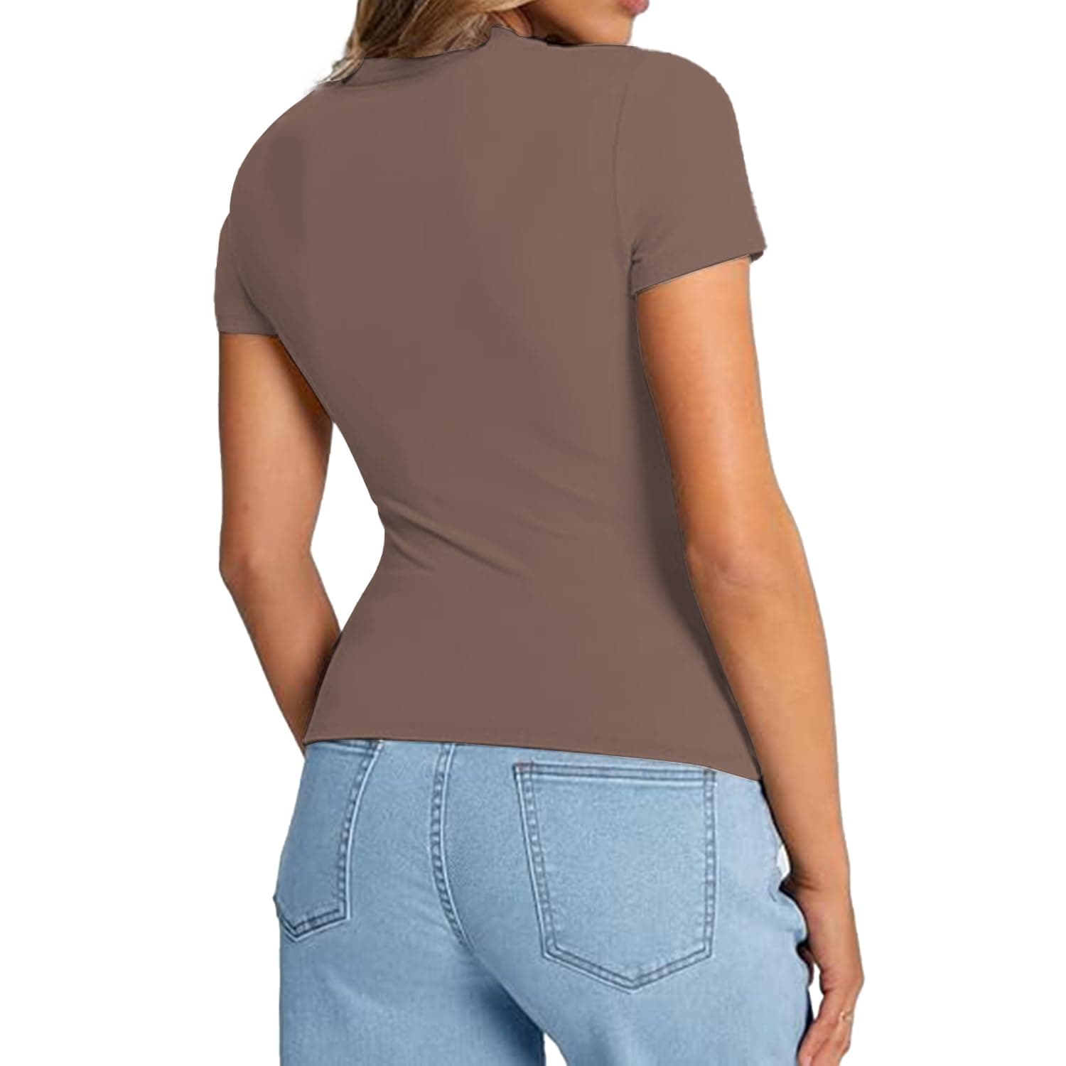 Camiseta Manga Corta Mujer,Camiseta Básica Verano Top 2025 Pullover Manga Corta Y2k tee Cute Gym Fashion Sportswear - G - Café thumbnail 4