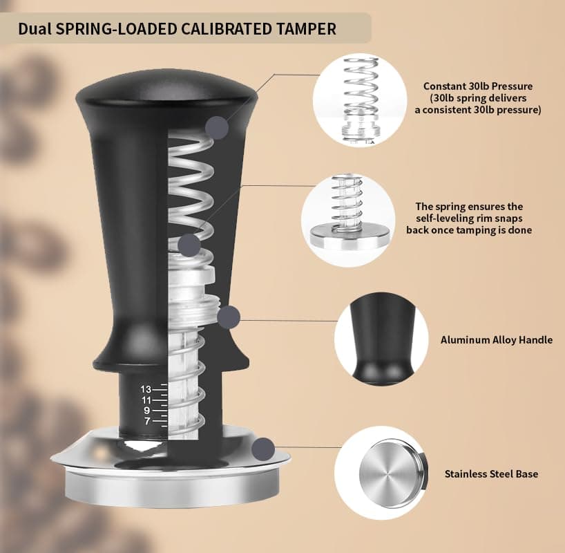 Paquete de 7 estaciones de manipulación espresso y distribuidor de café con agitador WDT y espresso, embudo de dosificación de café y visualización de disco de expreso, accesorios para bar y oficina thumbnail 6
