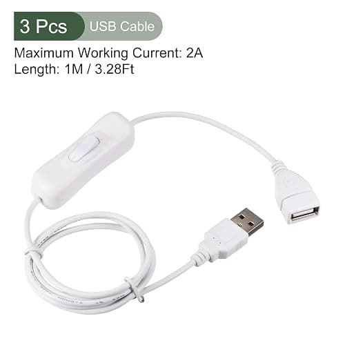 YOKIVE 3 PCS USB Cable with ON/Off Switch, Male to Female Extension Cord, Reduced Wear, Great for Home, Studio, Office (White, 1M / 3.28-Feet) - 3 thumbnail 2