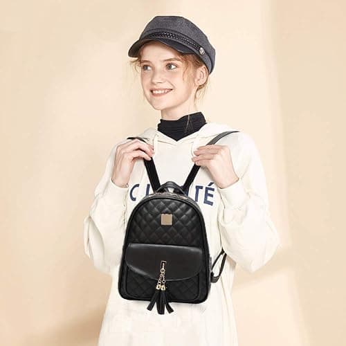IHAYNER Women's Simple Design Quilted Mini Backpack - 3Pcs Leather Backpack Purse for Women thumbnail 7