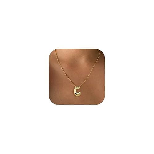 Bheop Bubble Gold Silver Letter Necklace for Women Dainty 14K Gold Plated Balloon Initial Necklaces for Women Trendy Cute Chunky Charm Monogram Pendant Name Necklace Fashion Jewelry Gifts for Teens - Gold - C - Image 1