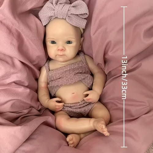 Yokyyi Reborn Baby Dolls Silicone Full Body 13 Inch Bettie Full Silicone Baby Doll Anatomically Correct that Realistic Soft Silicone Doll with Dark Pink Bow Dress thumbnail 2