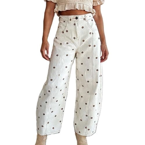 XBTCLXEBCO Polka Dot Jeans Women Y2K Print High Waisted Wide Leg Denim Pants Vintage Stretchy Boyfriend Jeans 90s Streetwear - Image 1