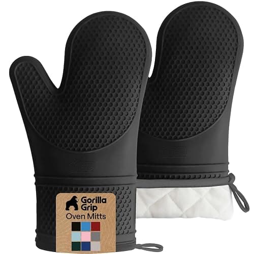 GORILLA GRIP Silicone Oven Mitts, 550F Heat Resistant, 12.5x8.3, Black | BPA-Free Cooking Waterproof Safety Gloves, Thick Cotton Lining, Flexible Gripping for Baking, Grilling, Kitchen Potholder Set - Image 1