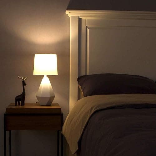 SOTTAE Modern Small Ceramic Table Lamp, White Irregular Geometric Bedside Table lamp for Bedroom,Nightstand Lamps with White Fabric Shade, Small Lamp for Kitchen Living Room thumbnail 3