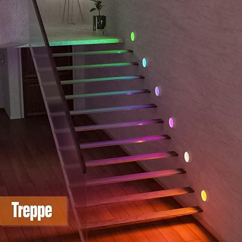 HELPLEX Unterbauleuchten, 6 RGBW Kabellose Schrankbeleuchtung RGBW 16 Farben LED Nachtlicht mit Fernbedienung und Timing-Funktion, Batteriebetriebene Schrankleuchten Beleuchtung Dimmbar Treppenlicht thumbnail 6
