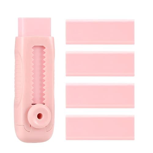 4+1 Pack Rubber Pink Erasers Sliding Retractable Eraser, Large Pink Erasers, Soft Cute Eraser, Large Pencil Eraser for School Office Art Drawing Pencil Eraser for Kids - Image 1