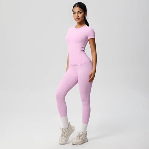 Women’s 2 Piece Workout Set – Athletic T-Shirt & High Waist Leggings – Activewear for Gym, Running & Yoga thumbnail 3