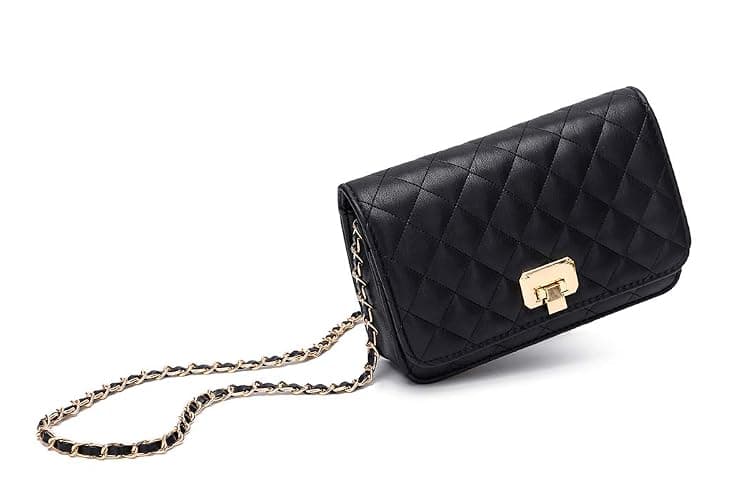 HAKSIM Women Black Quilted Purse Lattice Clutch Small Crossbody Shoulder Bag with Chain Strap Leather thumbnail 6