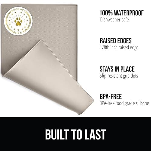 GORILLA GRIP Silicone Pet Feeding Mat, Waterproof, 23x15, Easy Clean in Dishwasher, Raised Edges to Prevent Spills, Dogs and Cats Placement Tray to Stop Food and Water Bowl Messes on Floor, Beige thumbnail 2