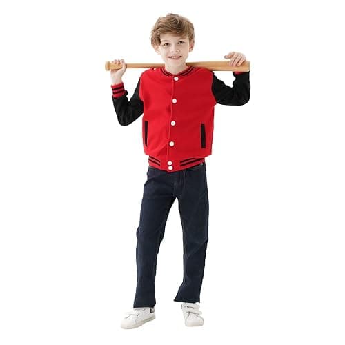 DGSYSHML Kids Baseball Jackets Boys Girls Team Uniform Varsity Jacket Everyday Casual School Cotton Classic Clothing - 12 Years - Red thumbnail 4