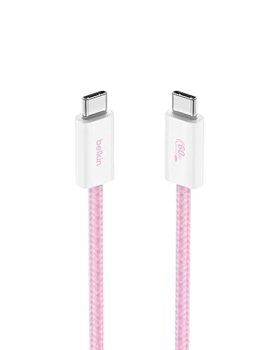 Belkin USB C to USB C Cable, 3.3ft, 60W - Type C Charger, iPhone Charger Cord, Soft, Braided, Flexible for iPhone 16, Galaxy S25, Pixel 9, Airpods, iPad Pro, Tablet & More, Travel Essentials - Pink - Image 1