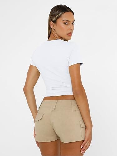 Trendy Queen Womens Short Sleeve T Shirts Summer Crop Tops Basic Slim Fit Gym Workout Y2k Clothes thumbnail 5