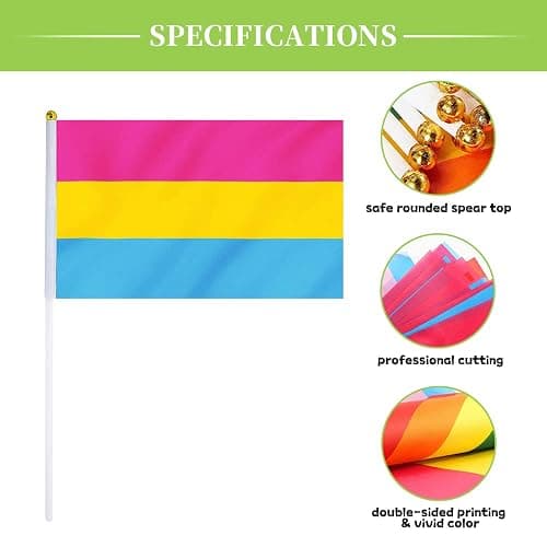 Pansexual Flag Pan Flag, Small Mini Hand Held Pansexual Pride Flags on Sticks for Parades Parties Festivals Decorations thumbnail 5