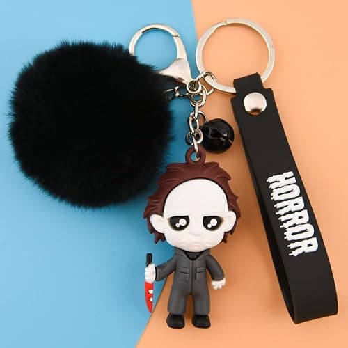 Halloween Skull Keychain Horror Movie Key Rings with Plush & Small Bell ﻿ thumbnail 4