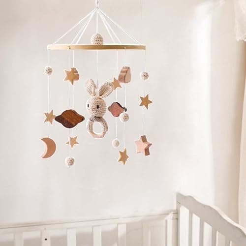SWECOMZE Baby Mobile, Crib Mobile for Boys & Girls, 3D Clouds Rabbit Animals, Wind Chimes, Kids Room, Baby Girl Nursery Decor (B) thumbnail 2