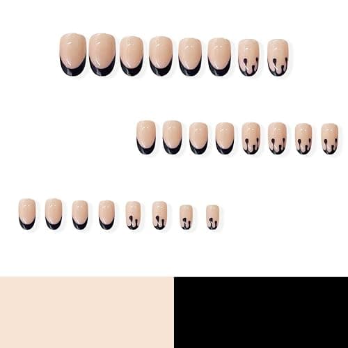 Halloween French Tip Almond Fake Nails - Terror Blood Press-On With Acrylic Glue - Medium Glossy Reusable Artificial Nails for Women DIY Manicure - 24 Pcs thumbnail 3